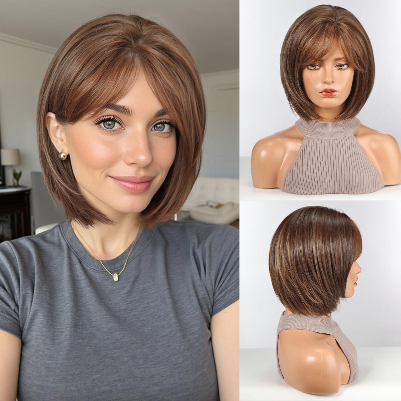 باروكة HAIRCUBE للنساء باروكة صناعية مع غرة بلون بني